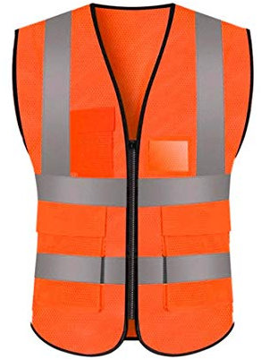 JZK Orange XXXL Mesh Sicherheitsweste mit Taschen und Reißverschluss, hohe Sichtbarkeit Sichere Netz Weste Warnweste reflektierende Jacke für Männer Frauen Erwachsene, hi viz weste