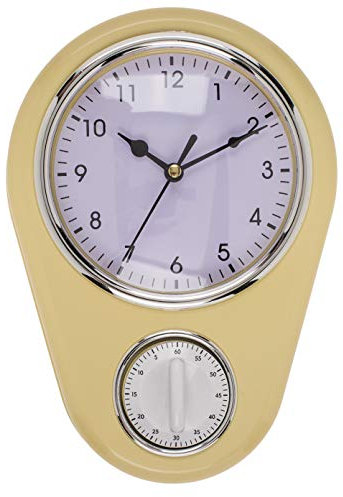 Retro Küchen-Wanduhr Vintage Kitchen TIME mit 60-Minuten Küchentimer (Creme)