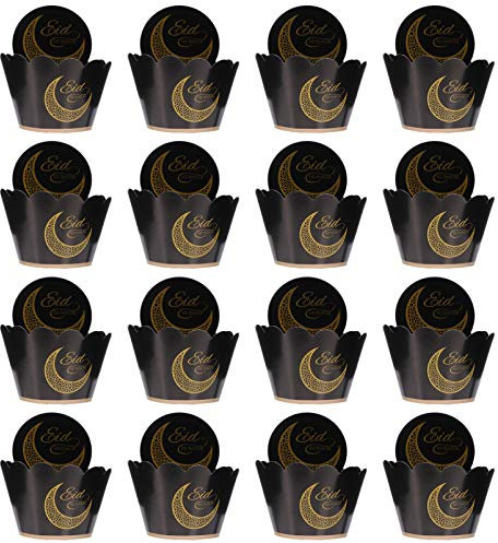 PRETYZOOM 24Pcs Eid Mubarak Cupcake Wrapper Ramadan Mubarak Muffin Backen Tassen mit Kuchen Topper Eid Mubarak Dekorationen