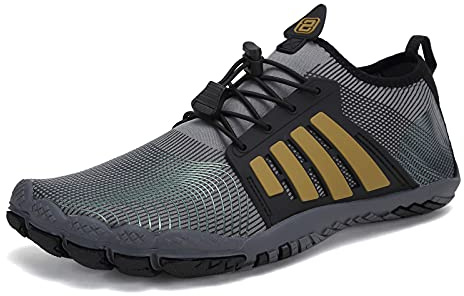 Barefoot Shoes Mens Women Water Shoes Trail Running Beach Water Trainers for Gym Swim Snorkeling Surfing(Black Grey, 6.5UK)