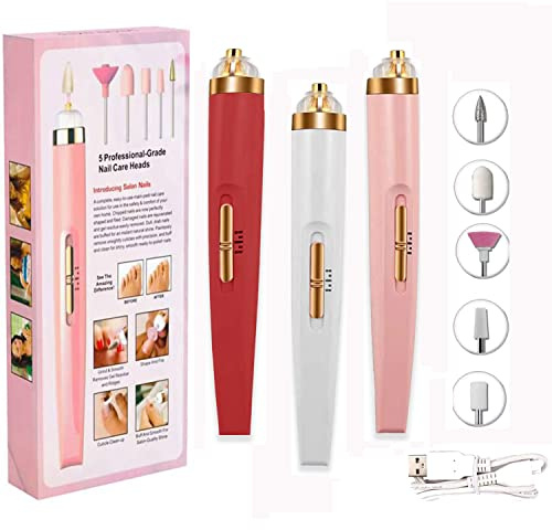 Pink Professional Portable Electric Nail Drill - 5 in 1 Manicure Pedicure Kit - Adjustable Speed USB Electric File for Acrylic & Gel Nails