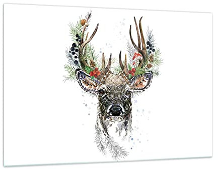 Wandbilder Dekoration Wohnzimmer Surrealismus Hirsch Boho Bilder auf Glas 120x80cm Glasbild Schlafzimmer Küche Deko Wand Kunstdruck Art Groß XXL Wanddeko Bild im Glas Modern Wall Decor GAA120x80-4486