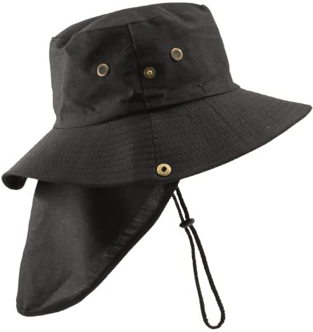 Carnavalife Sombrero de Sol con Protección Cuello para Hombre Mujer, Gorras de Pescador Transpirable y Plegable, Gorro con Orejeras de Acampada y Marcha, Unisex, Talla única (Negro)