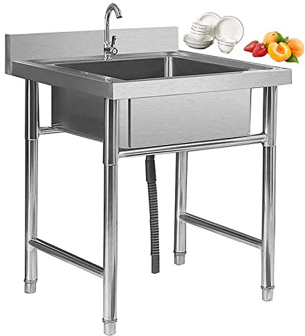 ZWLI Outdoorküche Spüle Waschbecken Spültisch Edelstahl 1 Becken Camping Freistehend mit Wasserhahn Gastrospülen für Restaurantspüle, Wasch- und Hauswirtschaftsraumspüle, Garage, 50cmx50cmx80cm