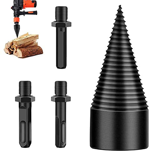 Cono per vite Spaccalegna, Cono per Trapano Spaccalegna, Cono di Legno Spaccato con 3 Impugnature per Trapano, 50mm