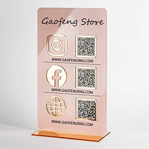 Benutzerdefiniertes Multi-Business-QR-Code-Schild zum Bezahlen mit Ständer Venmo Instagram Facebook personalisierte Social Media Schilder Acryl Beauty Store Friseure Kosmetiker Plakette(mehrfarbig)