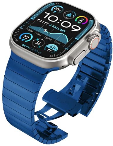WINGLE 49mm 46mm 45mm 44mm 42mm(series 3) for Apple Watch Straps, Men Stainless Steel Link Band Replacement Band for iWatch Ultra 2/Ultra, Series 10/9/8/7/6/5/4/3/2/1/SE,Blue
