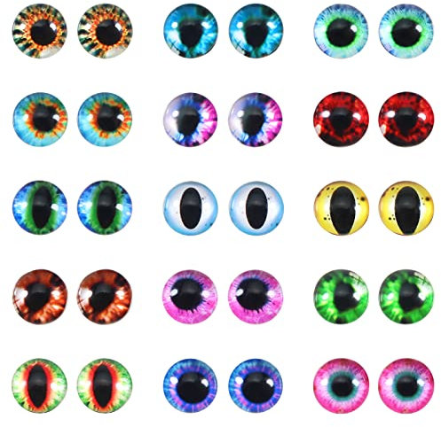 TOAOB 60 Piezas Cabujón de Cristal de Ojos 12mm Estilo Dragon Eyes Ojos Manualidades Colores Cristal Gato Búho Pájaro Humano Ojos para DIY Accesorios de Peluche Juguetes de Ganchillo de Peluche