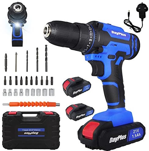 Cordless Power Drill,Screwdriver Drill Set 3/8 Chuck 45nm,21V Li-ion Battery×2&Fast Charger,26 Pcs Drilling kit Included, Electric Combi Drill Driver Kit with Compact Case