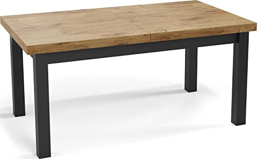 WFL GROUP Moderner Rechteckiger Ausziehbarer Esstisch - Platzsparend - Schwarze Holzbeine - 170 bis 250 cm - Hergestellt in EU - 170 x 90 cm - Lancelot Eiche