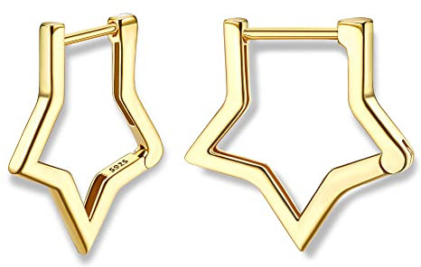 KRFY 925 Pendientes de Aro de Plata Esterlina para Mujer Pendientes de Aro Pequeños Chapados en Oro de 18 quilates Pendientes Estrella para Niña