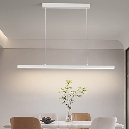 LED Pendelleuchte Dimmbare Esstisch Hängeleuchte Dimmbar Mit Fernbedienung Hängelampe höhenverstellbar Kronleuchter für Esszimmer Schlafzimmer Küche Büro Bar Wohnzimmer leuchte (Weiß, L80cm)