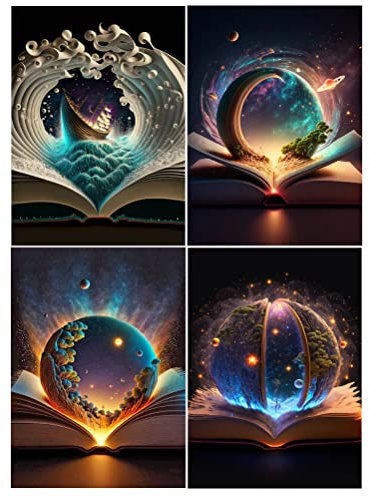 3D AI 4 Pack Diamond Painting Buch 30x40 cm Diamant Painting Landschaft Kristall Strass Kreuzstich Stickerei Leinwand Gemälde Bilder Malen nach Zahlen Bücher Welt Daiments Painting Bücher Kinder