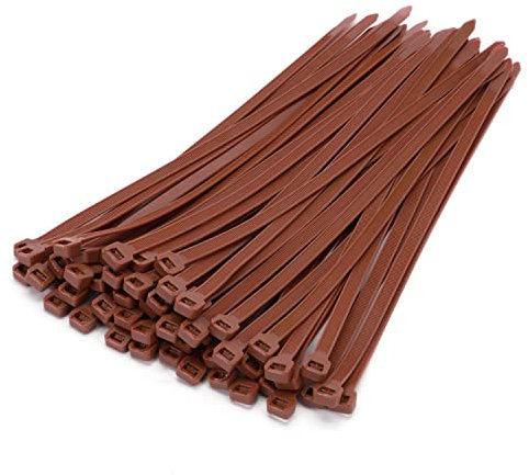 XINGO 20,3 cm Kabelbinder robust (100 Stück), Premium-Nylon-Kunststoff-Drahtbinder mit 54,4 kg Zugfestigkeit, selbstsichernde schwarze Nylon-Reißverschlussbinder für drinnen und draußen (braun), (NO)