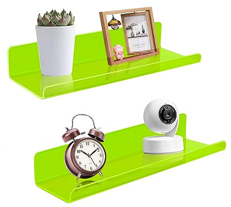 ROYALITA Kleine Acrylregale zur Wandmontage | 2er-Set | 30,5 cm | Wandbehang Pflanzenregale Raumdekor schwebende Wandregale für Spielzimmer, Schlafzimmer, Wohnzimmer, Büro, Neongrün