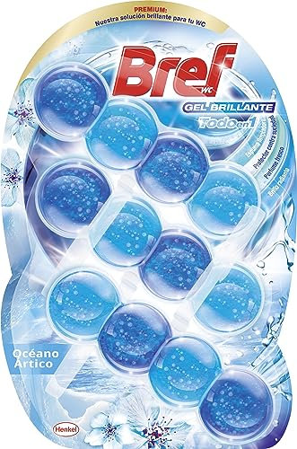Bref Gel Brillante Océano Ártico Todo en 1 (3 unidad), cesta en gel para una limpieza completa, colgadores WC para la limpieza del baño, frescor duradero y brillo radiante