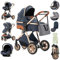 Zkiprm Passeggino 3 in 1, Passeggini e Carrozzine, Passeggino compatto Portatile di Canna, Passeggino da Città Con Seggiolino Dell'auto, Pieghevole Con Un Clicco, Tuta Passeggino Paesaggio Telaio in