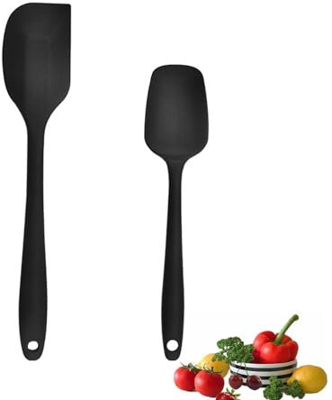 Jaimela Spatola Cucina In Silicone [ 2 Pezzi ], Leccapentole Professionali, Utensili Da Cucina, Set Di Spatole In Silicone Professionale [Nero]