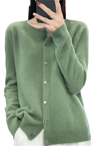 Giacca Cardigan in Maglia di Lana da Donna con Scollo Tondo E Top in Maglia