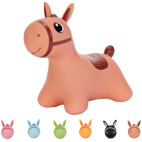 Hoppimals Tootiny Hüpftier, Hüpfpferd, Hüpftier ab 1 Jahre, Perfekt für Gymnastik & Geschicklichkeit für Kinder, Verpackt im Geschenkkarton, inklusive Pumpe - Baby-Hüpfer, Braun