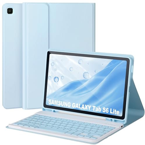 APHBZGE Funda con teclado para Samsung Galaxy S6 Lite 10,4 2024/2022/2020, teclado Bluetooth extraíble para Galaxy S6 Lite 10,4 pulgadas, encendido automático/sueño, azul