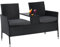 Albatros Gartenbank Antonio – Polyrattan Bank – 2-Sitzer mit Tischplatte aus Glas – UV beständig wetterfest – Stoffpolster – 134x82x55cm schwarz – VIP Relax Sitzbank Poly Rattan Outdoor Tisch Kissen