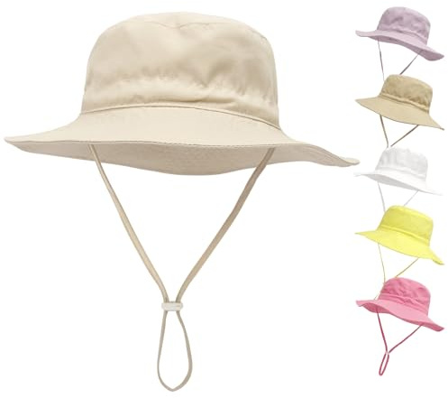 QIYIENDIAN Chapeau de Soleil pour bébé Chapeau de Plage à Large Bord pour bébé, Toddler et Enfants UPF 50+(Beige,0-1 Years)