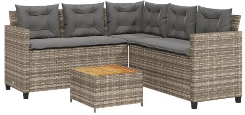 vidaXL Gartensofa in L-Form, Ecksofa mit Tisch Kissen, Lounge Set für Garten Terrasse, Sofa Garnitur Gartenmöbel, Grau Poly Rattan