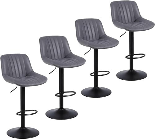Youhauchair Taburetes Altos de Cocina Juego de 4, Taburete de Bar Giratorios de Altura con Respaldo, Taburete Alto Ajustable de Cuero PU, Taburete Cocina Moderna, Gris Oscuro