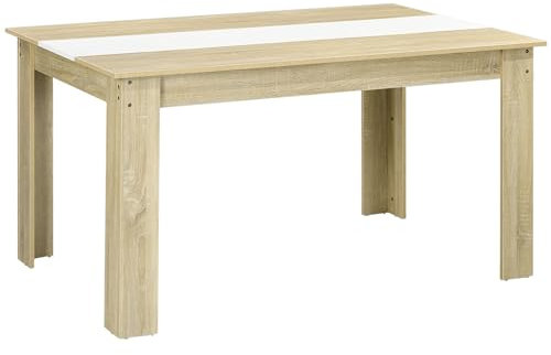 HOMCOM Table de Salle à Manger Table de Cuisine pour 6 Personnes, Style scandinave en Bois Aspect Naturel et Blanc, dim. 140L x 90l x 75H cm