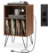 COSTWAY Plattenspieler-Ständer mit Ladestation, 3-stufiger Schallplattenständer, Vinylplatten Aufbewahrungstisch mit Regal & 4 Trennwänden für Wohnzimmer 48 x 40 x 88 cm (braun)