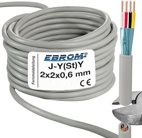 EBROM - 5 Meter Fernmeldeleitung J-Y(St) Y 2x2x0,6 - grau - ISDN - Telekommunikationskabel - Telefonleitung - Telefonkabel - Vollkupfer 99,9% OFC Kupfer - Ihre Länge: 5 m