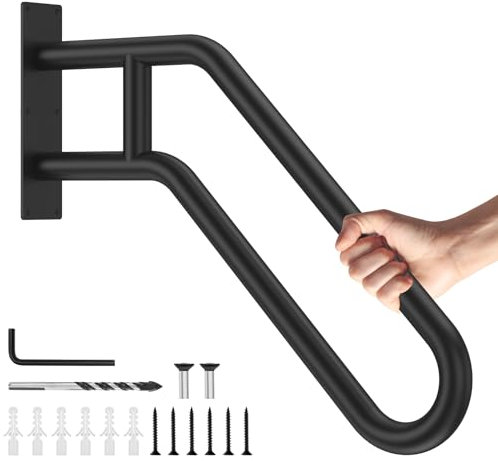 GORWARE Handläufe für Außentreppen, Treppengeländer für den Innenbereich, Wandhalterung mit mattschwarzem Finish, 66 cm U-förmige Handläufe, Geländer für Treppen 1–3 Stufen, Garage, Veranda, Toilette,