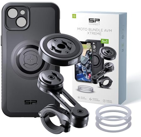 SP CONNECT Moto Bundle II AVM Xtreme | SPC+ | Halterung kompatibel mit iPhone 14 Plus| Handyhalterung für Motorrad | Handyhalter Smartphone | Zubehör vibrationsgedämpft für Motorroller Moped