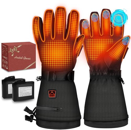 Powate Beheizbare Handschuhe für Herren Damen, 3 Stufige Beheizte Ski Handschuhe mit 7,4 V 22.2 WH Wiederaufladbare Akkus 10 Stunden Betriebsdauer, wasserdichte Zum Klettern, Radfahren, Schwarz L