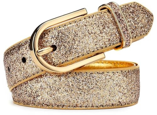 Zghhc Damen Skinny Ledergürtel Glitzer Gold Gürtel Taillengürtel Metallschnalle Pu Taillengürtel Für Hosen Kleider