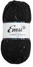 Emu Classic Tweed Chunky Acrylic Blend Yarn 100g Ball 150m, Black - 002
