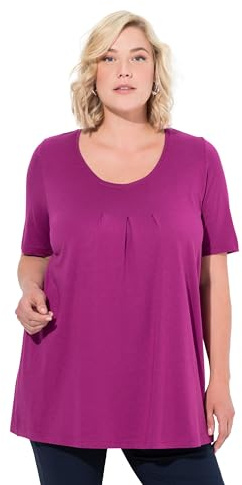 Ulla Popken Damen große Größen Übergrößen Plus Size T-Shirt, Zierfalten, A-Linie, Rundhals, Halbarm, Modal Beere 46+ 796473827-46+
