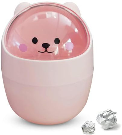 landscape lights2K Bonito mini cubo de basura de escritorio, Kawaii decorativo con tapa, pequeño cubo de basura para decoración de dormitorio, escritorio (rosa)