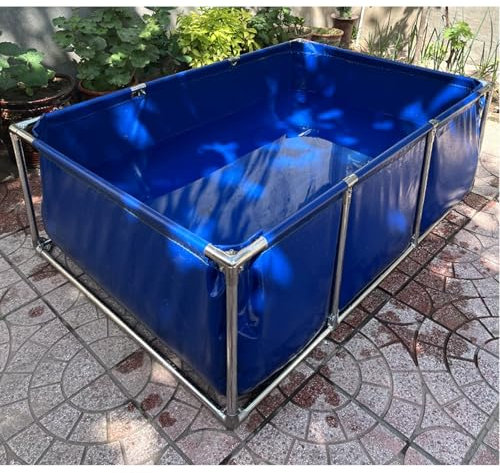 Estanque de peces de lona de PVC con estructura de acero, piscinas elevadas rectangulares de verano/tanque de almacenamiento de agua plegable para acuicultura y baño doméstico (1350 L/357 galones - 1,