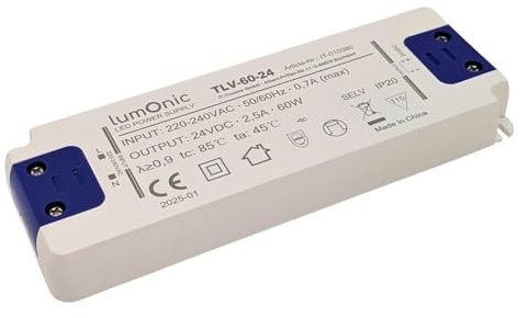 Lumonic I LED Trafo TLV-60-24 I 24V 60W I Input 220-240VAC I flimmerfrei & ultradünn I Überlastschutz I LED-Netzteil I für LED-Beleuchtung & LED-Streifen