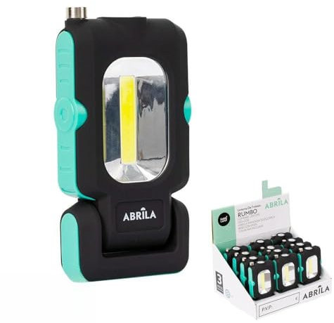 VoltShine Linterna de trabajo LED con COB, imán telescópico, 200 Lm, dimensiones 2x12x16 cm, base articulable e imantada, incluye pilas; ideal para iluminación en tareas manuales.