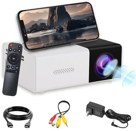 YG300 Mini projecteur Portable,Videoprojecteur Full HD 1080P à Faible Bruit pour Le cinéma à Domicile,projecteur de Film extérieur Compatible avec PC/DVD/Phone/HDMI/USB/Audio,Rétroprojecteur (Noir)