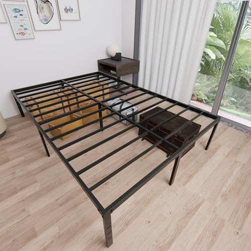 YRHome Modern Bettrahmen Metallbett 160x200 cm Plattformbett aus Metall robusten Stahllatten Doppelbett Schwarz Höhe 41.5 cm Stauraum unter dem Bett für Schlafzimmer Gästezimmer