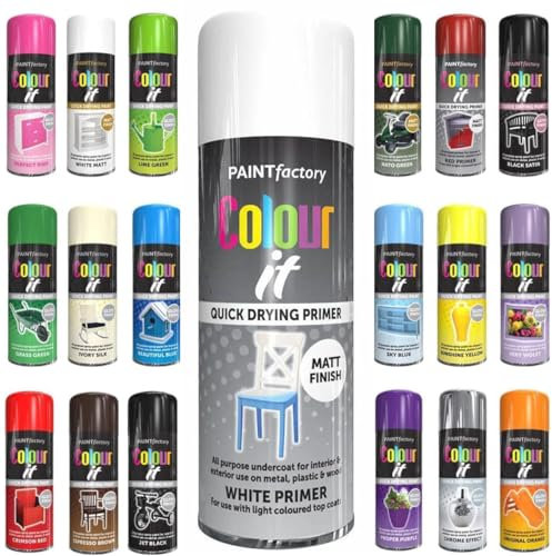 Pack of 2 Spray Paint Primer White Matt Finish Aerosol 400ml Cans - Quick Dry, All Purpose Spray Paint for Interior and Exterior Ideal for Wood, Metal, Plastic, Indoor & Outdoor Use