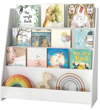 SOCOMFAY 4 Ebenen Bücherregal Kinder für Kinderzimmer– 88cm Höhe | Kinderfreundlich, Frontale Präsentation, die Leselust fördern, robuste Qualität, Stauraumstark, offenes Design