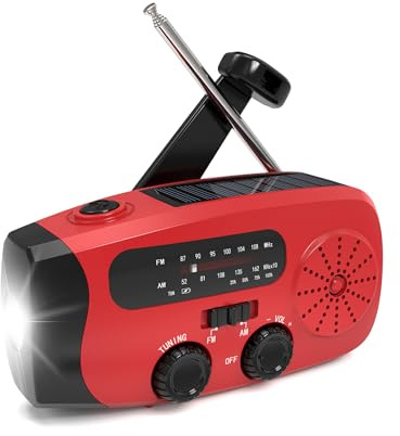 Radio Solare A Carica Manuale, Radio Am/Fm Portatile Con Torcia Led E Batteria Di Funzionamento, Radio Con Manovella Power Bank Da 2000 Mah Per La Ricarica Di Emergenza Del Telefono