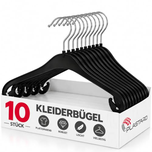 Plastard NA38 Frauen-Kleiderbügel 10 Stück -drehbarer Haken, Damenblusen | ideal Teenager & zierliche Erwachsene, drehbarer Haken, 0,8 cm schmal – ideal für Damenblusen, Shirts, Pullover, Jacke, Tops