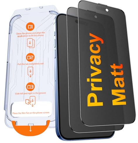 Kuteja Matt Panzerglas Sichtschutz für iPhone 16 [2 Stück], 9H Härte Anti Spähen Full Screen Matte Schutzfolie, Automatische Staubentfernung Folie, Anti-Fingerabdruck, Blendschutz