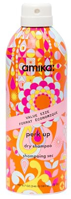 amika perk up talc-free dry shampoo spray - oil-absorbing dry volume shampoo with rice starch + sea buckthorn - instantly refreshes roots, reduces odor + boosts volume - invisible finish (383 ml)
